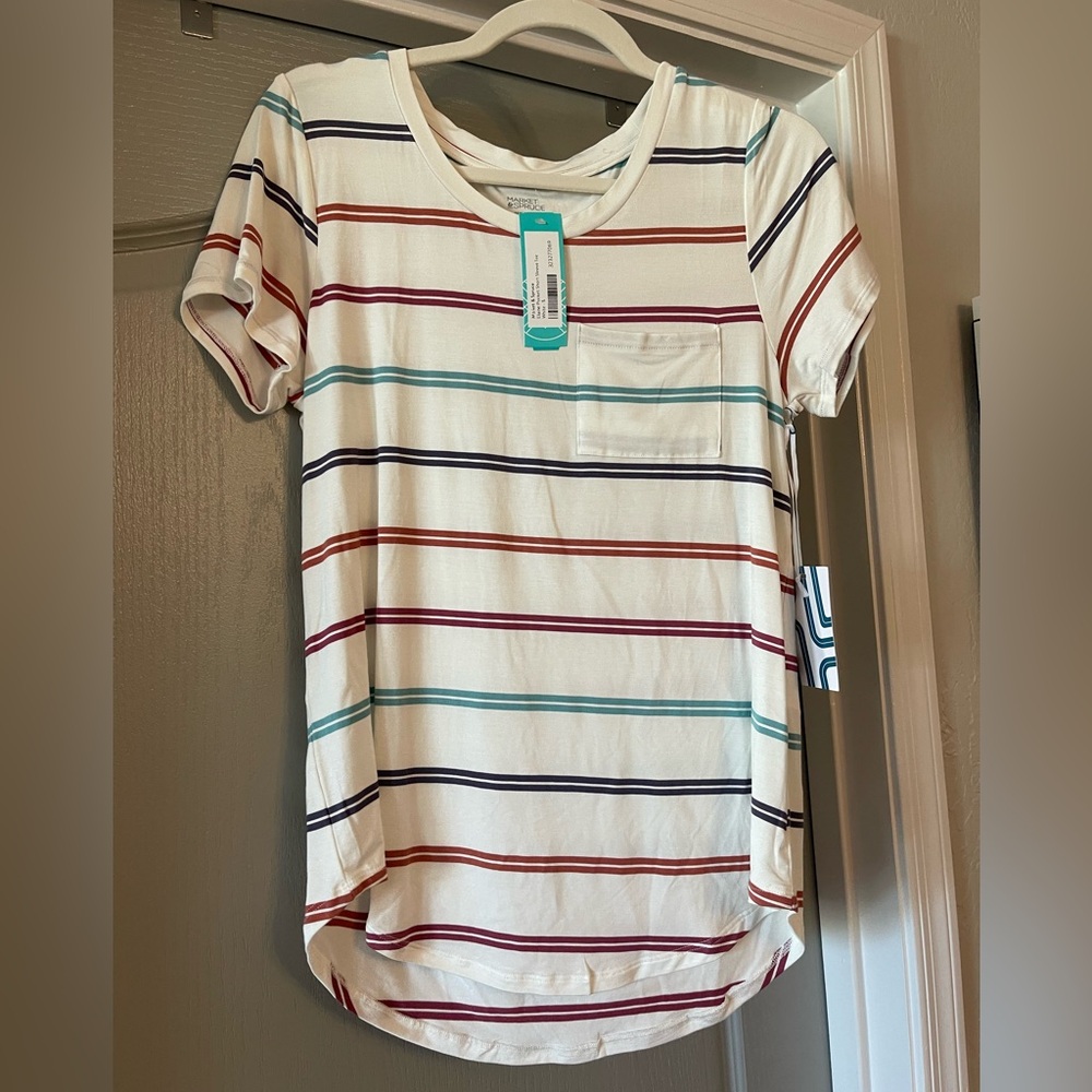 NWT Market & Spruce White and Burgundy Striped Tee